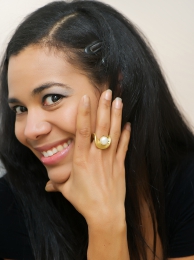 Preview: Ring "Blütenkrönchen" goldplattiert mit einer Perle